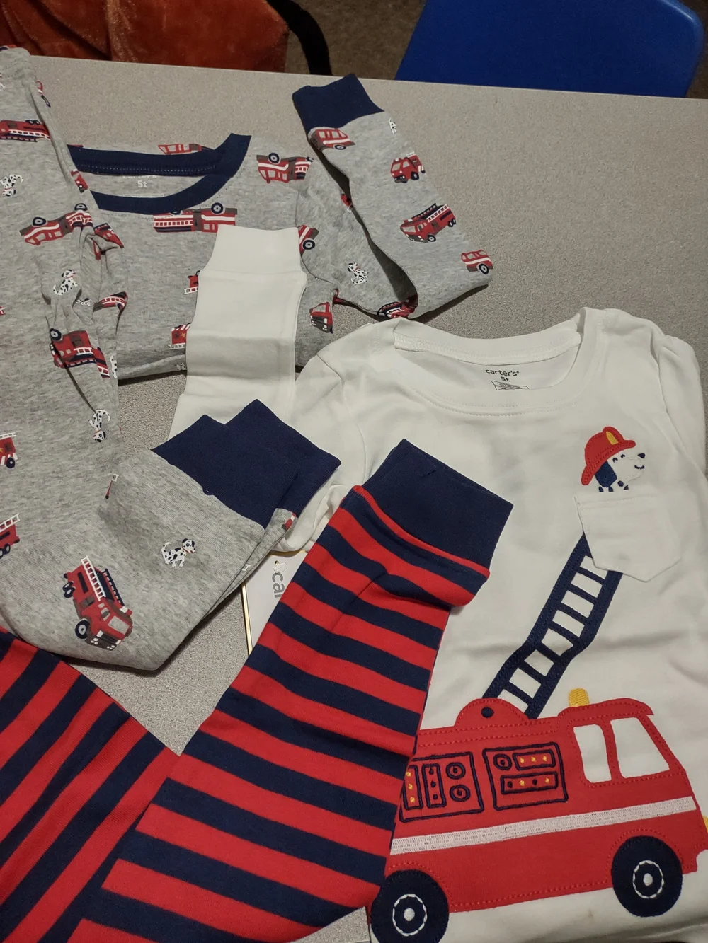 Carter's Gray & Red Fire Truck Pajama Set